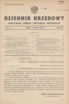 Dziennik Urzędowy Kuratorjum Okręgu Szkolnego Wileńskiego. R.12, nr 12 (1 grudnia 1935)