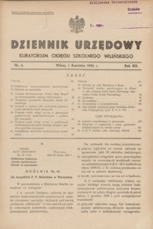 Dziennik Urzędowy Kuratorjum Okręgu Szkolnego Wileńskiego. R.13, nr 4 (1 kwietnia 1936)