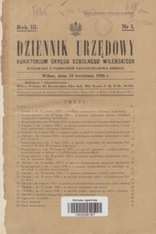 Dziennik Urzędowy Kuratorjum Okręgu Szkolnego Wileńskiego. R.3, nr 1 (10 kwietnia 1926)