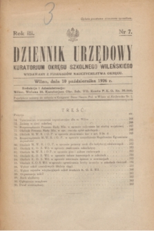 Dziennik Urzędowy Kuratorjum Okręgu Szkolnego Wileńskiego. R.3, nr 7 (10 października 1926)