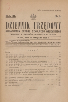 Dziennik Urzędowy Kuratorjum Okręgu Szkolnego Wileńskiego. R.3, nr 8 (10 listopada 1926)