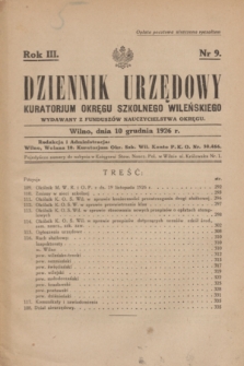 Dziennik Urzędowy Kuratorjum Okręgu Szkolnego Wileńskiego. R.3, nr 9 (10 grudnia 1926)