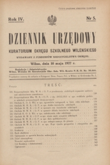 Dziennik Urzędowy Kuratorjum Okręgu Szkolnego Wileńskiego. R.4, nr 5 (10 maja 1927)