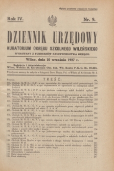 Dziennik Urzędowy Kuratorjum Okręgu Szkolnego Wileńskiego. R.4, nr 9 (10 września 1927)
