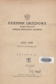 Dziennik Urzędowy Kuratorjum Okręgu Szkolnego Łuckiego. R.12, Skorowidz alfabetyczny (1935)
