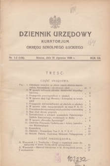Dziennik Urzędowy Kuratorjum Okręgu Szkolnego Łuckiego. R.12, nr 1/2 (31 stycznia 1935) = nr 116