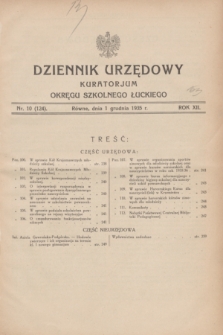 Dziennik Urzędowy Kuratorjum Okręgu Szkolnego Łuckiego. R.12, nr 10 (1 grudnia 1935) = nr 124