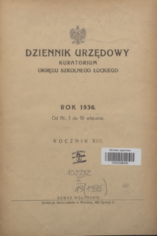 Dziennik Urzędowy Kuratorjum Okręgu Szkolnego Łuckiego. R.13, Skorowidz alfabetyczny (1936)