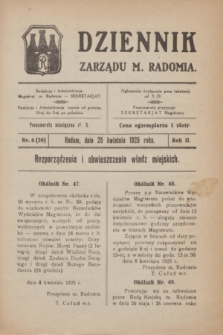 Dziennik Zarządu M. Radomia. R.2, nr 6 (25 kwietnia 1925) = nr 20