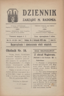 Dziennik Zarządu M. Radomia. R.2, nr 11/12 (3 listopada 1925) = nr 25/26