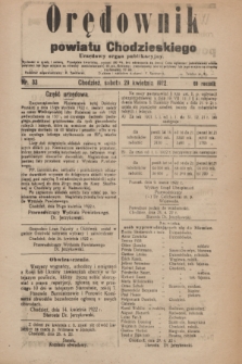 Orędownik powiatu Chodzieskiego : urzędowy organ publikacyjny. R.69, nr 33 (29 kwietnia 1922)