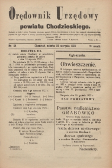 Orędownik Urzędowy powiatu Chodzieskiego. R.70, nr 54 (25 sierpnia 1923)