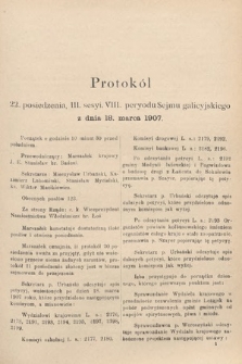 [Kadencja VIII, sesja III, pos. 22] Protokoły z III. sesji VIII. peryodu Sejmu Krajowego Królestwa Galicyi i Lodomeryi wraz z Wielkiem Księstwem Krakowskiem w roku 1907. Tom I. Protokół 22