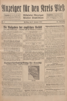 Anzeiger für den Kreis Pleß : Nikolaier Anzeiger : Plesser Stadtblatt. Jg.81, Nr. 4 (8 Januar 1932)