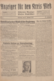 Anzeiger für den Kreis Pleß : Nikolaier Anzeiger : Plesser Stadtblatt. Jg.81, Nr. 8 (17 Januar 1932)