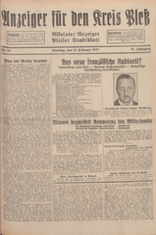 Anzeiger für den Kreis Pleß : Nikolaier Anzeiger : Plesser Stadtblatt. Jg.81, Nr. 23 (21 Februar 1932)