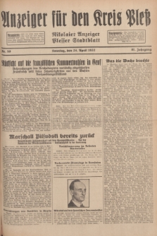 Anzeiger für den Kreis Pleß : Nikolaier Anzeiger : Plesser Stadtblatt. Jg.81, Nr. 50 (24 April 1932)