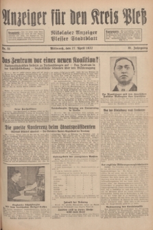 Anzeiger für den Kreis Pleß : Nikolaier Anzeiger : Plesser Stadtblatt. Jg.81, Nr. 51 (27 April 1932)