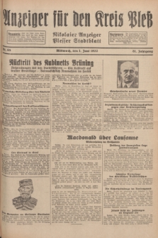 Anzeiger für den Kreis Pleß : Nikolaier Anzeiger : Plesser Stadtblatt. Jg.81, Nr. 65 (1 Juni 1932)
