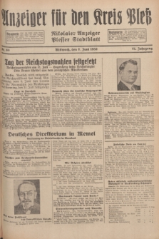 Anzeiger für den Kreis Pleß : Nikolaier Anzeiger : Plesser Stadtblatt. Jg.81, Nr. 68 (8 Juni 1932)