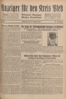 Anzeiger für den Kreis Pleß : Nikolaier Anzeiger : Plesser Stadtblatt. Jg.81, Nr. 100 (21 August 1932)