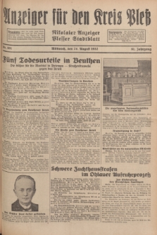 Anzeiger für den Kreis Pleß : Nikolaier Anzeiger : Plesser Stadtblatt. Jg.81, Nr. 101 (24 August 1932)