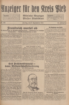 Anzeiger für den Kreis Pleß : Nikolaier Anzeiger : Plesser Stadtblatt. Jg.81, Nr. 108 (9 September 1932)