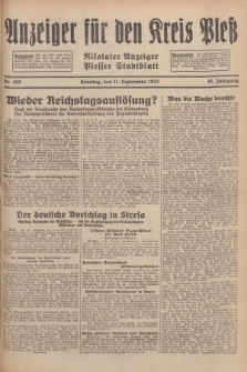 Anzeiger für den Kreis Pleß : Nikolaier Anzeiger : Plesser Stadtblatt. Jg.81, Nr. 109 (11 September 1932)