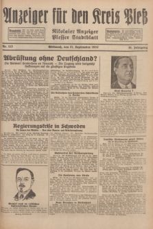 Anzeiger für den Kreis Pleß : Nikolaier Anzeiger : Plesser Stadtblatt. Jg.81, Nr. 113 (21 September 1932)