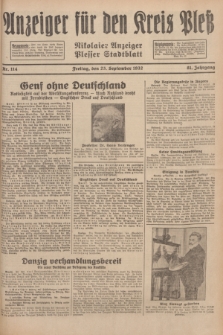 Anzeiger für den Kreis Pleß : Nikolaier Anzeiger : Plesser Stadtblatt. Jg.81, Nr. 114 (23 September 1932)