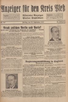 Anzeiger für den Kreis Pleß : Nikolaier Anzeiger : Plesser Stadtblatt. Jg.81, Nr. 117 (30 September 1932)