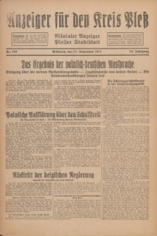 Anzeiger für den Kreis Pleß : Nikolaier Anzeiger : Plesser Stadtblatt. Jg.76, Nr. 140 (23 November 1927)
