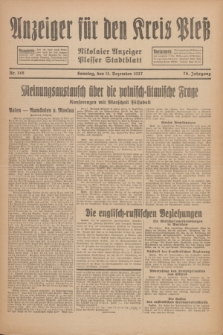 Anzeiger für den Kreis Pleß : Nikolaier Anzeiger : Plesser Stadtblatt. Jg.76, Nr. 148 (11 Dezember 1927) + dod.