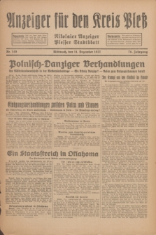 Anzeiger für den Kreis Pleß : Nikolaier Anzeiger : Plesser Stadtblatt. Jg.76, Nr. 149 (14 Dezember 1927)