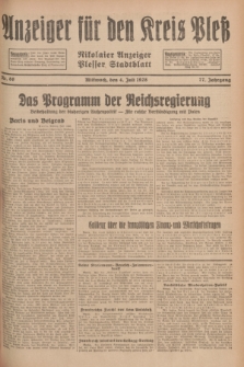 Anzeiger für den Kreis Pleß : Nikolaier Anzeiger : Plesser Stadtblatt. Jg.77, Nr. 80 (4 Juli 1928)