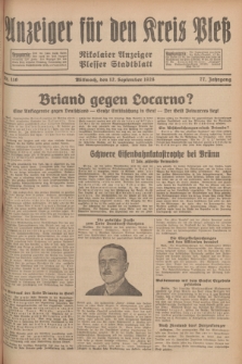 Anzeiger für den Kreis Pleß : Nikolaier Anzeiger : Plesser Stadtblatt. Jg.77, Nr. 110 (12 September 1928)