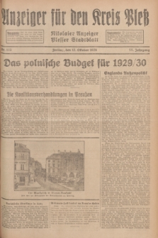 Anzeiger für den Kreis Pleß : Nikolaier Anzeiger : Plesser Stadtblatt. Jg.77, Nr. 123 (12 Oktober 1928)
