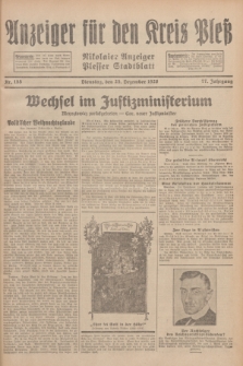 Anzeiger für den Kreis Pleß : Nikolaier Anzeiger : Plesser Stadtblatt. Jg.77, Nr. 155 (25 Dezember 1928)