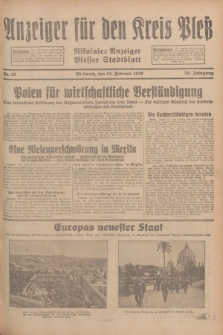 Anzeiger für den Kreis Pleß : Nikolaier Anzeiger : Plesser Stadtblatt. Jg.78, Nr. 19 (13 Februar 1929)