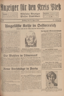 Anzeiger für den Kreis Pleß : Nikolaier Anzeiger : Plesser Stadtblatt. Jg.78, Nr. 50 (26 April 1929)