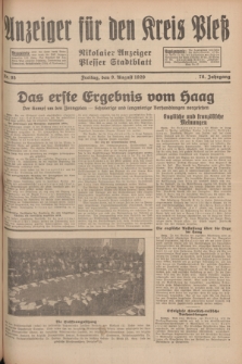 Anzeiger für den Kreis Pleß : Nikolaier Anzeiger : Plesser Stadtblatt. Jg.78, Nr. 95 (9 August 1929)