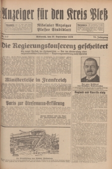 Anzeiger für den Kreis Pleß : Nikolaier Anzeiger : Plesser Stadtblatt. Jg.78, Nr. 112 (18 September 1929)