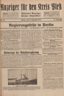 Anzeiger für den Kreis Pleß : Nikolaier Anzeiger : Plesser Stadtblatt. Jg.78, Nr. 149 (13 December 1929)