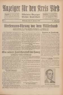 Anzeiger für den Kreis Pleß : Nikolaier Anzeiger : Plesser Stadtblatt. Jg.79, Nr. 7 (15 Januar 1930)