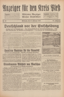 Anzeiger für den Kreis Pleß : Nikolaier Anzeiger : Plesser Stadtblatt. Jg.79, Nr. 19 (12 Februar 1930)