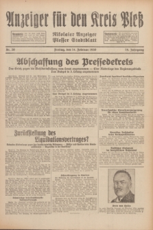 Anzeiger für den Kreis Pleß : Nikolaier Anzeiger : Plesser Stadtblatt. Jg.79, Nr. 20 (14 Februar 1930)