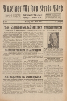 Anzeiger für den Kreis Pleß : Nikolaier Anzeiger : Plesser Stadtblatt. Jg.79, Nr. 27 (2 März 1930)