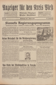 Anzeiger für den Kreis Pleß : Nikolaier Anzeiger : Plesser Stadtblatt. Jg.79, Nr. 40 (2 April 1930)