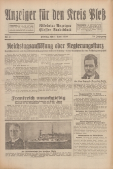 Anzeiger für den Kreis Pleß : Nikolaier Anzeiger : Plesser Stadtblatt. Jg.79, Nr. 41 (4 April 1930)