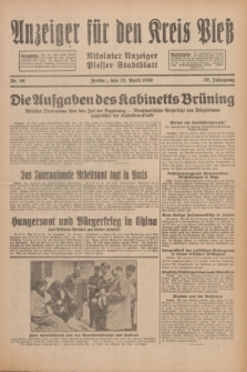 Anzeiger für den Kreis Pleß : Nikolaier Anzeiger : Plesser Stadtblatt. Jg.79, Nr. 50 (25 April 1930)